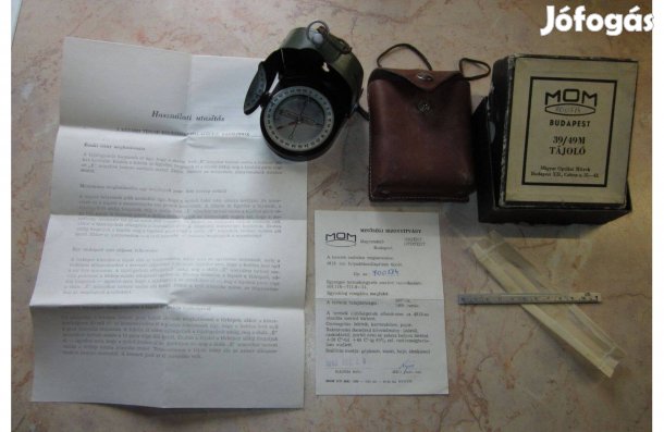 MOM 39/49M tájoló dobozában + vonalzó + használati utasítás