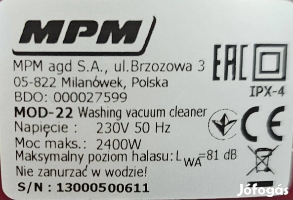 MPM MOD-22 száraz-nedves porszívó 
