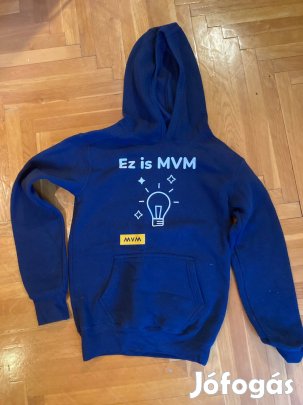 MVM feliratú kék pulóver 146/152-es, puha, sötétkék