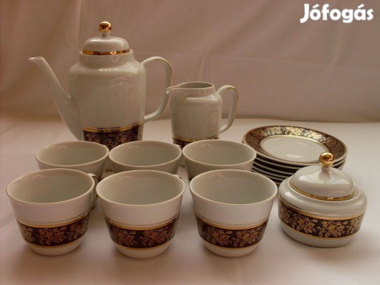 MZ Moritz Zdekauer antik aranyozott porcelán kávés teás készlet