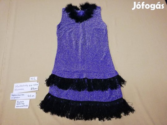 M/L női lila, ujjatlan, Charleston táncruha jelmez