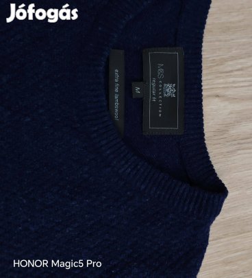 M&S extra fine gyapju sötétkék férfi pulóver M