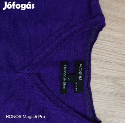 M&S merinoi selyem finomkötött férfi pulóver