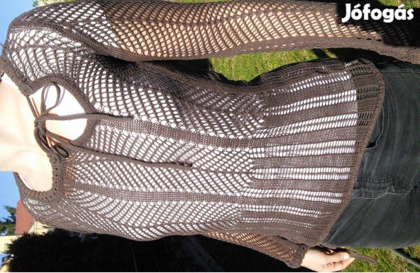 M-es kötött csipke hosszúujjú női felső barna M