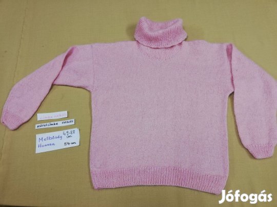 M-es rózsaszín női kötött garbó nyakú pulóver
