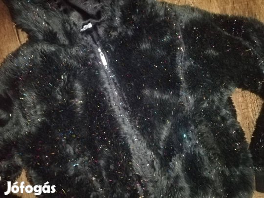 Maci füles színes csillogó fekete szőrmés őszi kabát