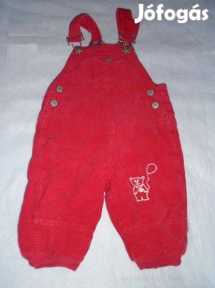 Maci mintás piros színű kantáros bélelt nadrág 6-9 hó (méret 74)