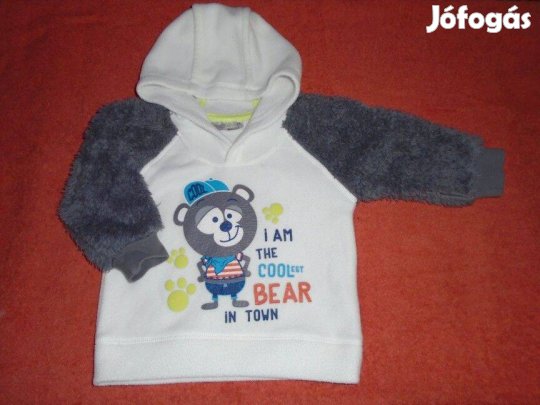 Maci mintás puha kapucnis pulóver 6-9 hó (méret 74)