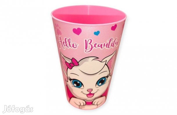 Macskás műanyag pohár gyerekeknek rózsaszín 340 ml