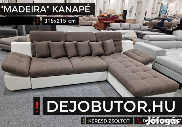 Madeira sarok kanapé ülőgarnitúra 315x215 cm ágyazható fehér barna