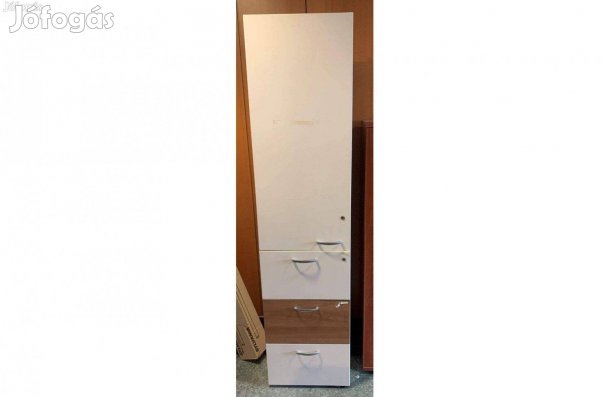 Magas függőmappatárolós szekrény, 1 ajtós, fehér színű - használt