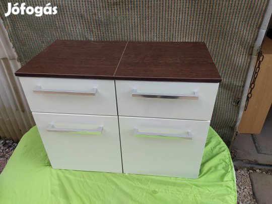 Magasfényű fehér - barna fürdőszoba szekrény 