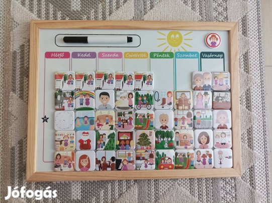 Mágneses képes heti tervező készlet fakeretben kisiskolásoknak