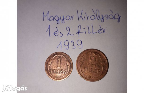 Magyar Királyság 1-és 2 fillér együtt eladó