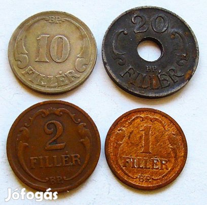 Magyar Királyság fillér fémpénz érme 4 db egyben