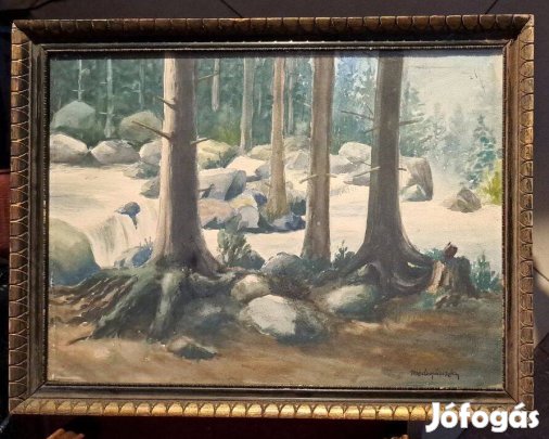 Magyar festő.Mednyánszky László Patak a fenyvesben
