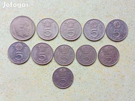 Magyarország 11 db Különböző Érme 5 Forint 1968-1989