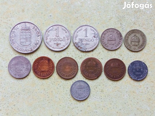 Magyarország 12 db Különböző Érme 2 10 Fillér 1 2 Pengő 1909-1944