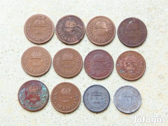 Magyarország 12 db Különböző Érme 2 Fillér 1926-1944
