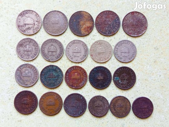 Magyarország 21 db Különböző Érme 2 10 20 Fillér 1893-1920