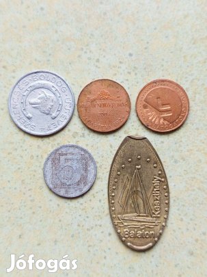 Magyarország 5 db Különböző Zseton Préselt Érme MNB Látogatói Érme Stb