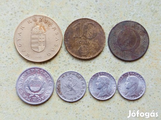 Magyarország 7 db Különböző Érme 10 Fillér 1 2 10 100 Forint 1950-1995