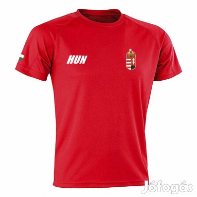 Magyarország mez felső szurkolói piros "Hungary" feliratos raglan fel