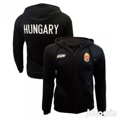 Magyarország pulóver felnőtt kapucnis-zippes HUNGARY fekete