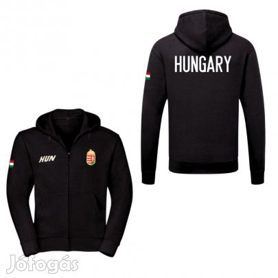 Magyarország pulóver felnőtt kapucnis-zippes HUNGARY fekete