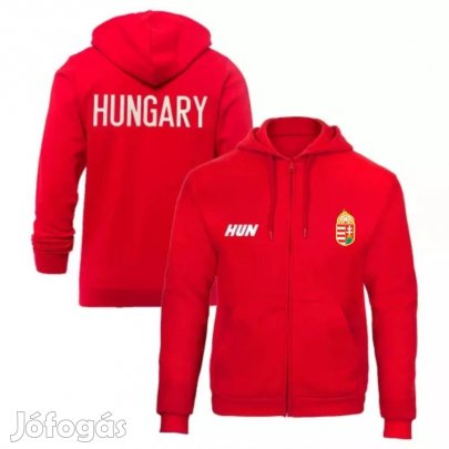 Magyarország pulóver felnőtt kapucnis-zippes HUNGARY piros