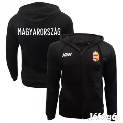 Magyarország pulóver felnőtt kapucnis-zippes fekete