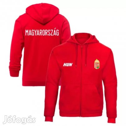Magyarország pulóver felnőtt kapucnis-zippes piros