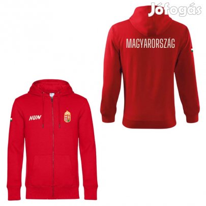 Magyarország pulóver felnőtt kapucnis-zippes piros