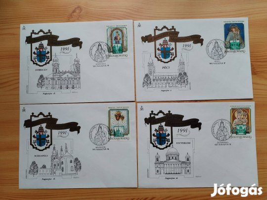 Magyarországi látogatása 1991 II. János Pál Pápa 4 db FDC