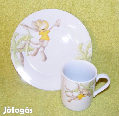 Majmos porcelán bögre és tányér