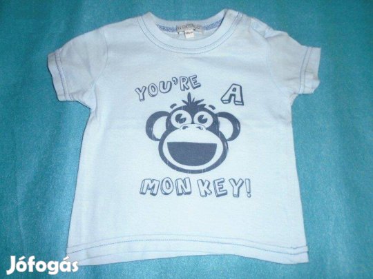 Majom mintás és kék póló 3-6 hó (méret 68)