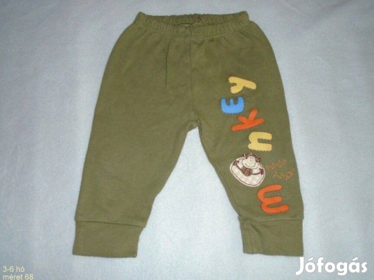 Majom mintás zöld jogger nadrág 3-6 hó (méret 68)