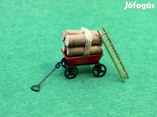 Makett fém kocsi húzható új dekoráció létra farakás terepasztal modell