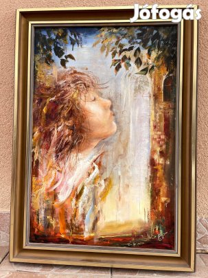 Maksai János: Lombok alatt kép, festmény