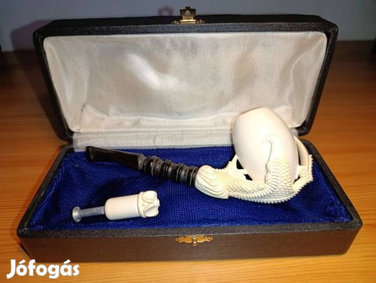 Makulátlan 1986 CB habkő szignózott saskarom tojással Meerschaum pipa