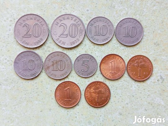 Malajzia 11 db Különböző Érme 1 5 10 20 Sen 1968-2005