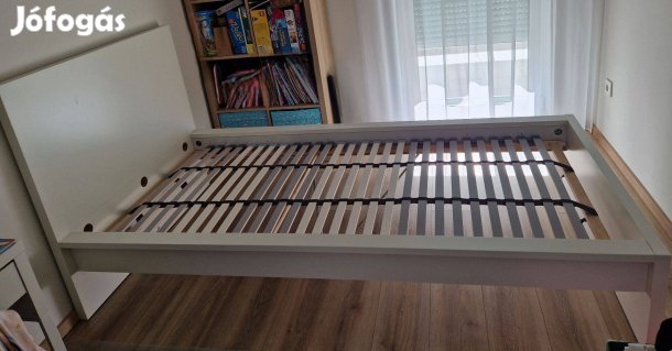 Malm ágykeret, magas, fehér, 90x200 cm Lönset ágyráccsal elasdó