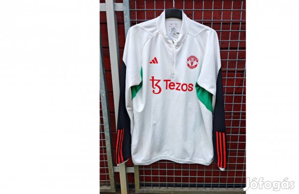 Manchester United eredeti fehér adidas cipzáras nyakú felső (2XL)