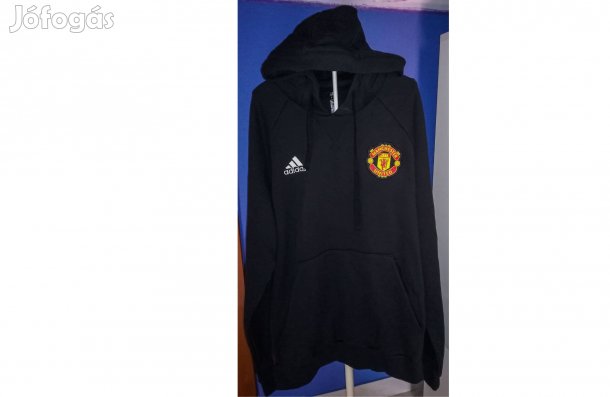 Manchester United kapucnis eredeti fekete adidas L-es pulóver