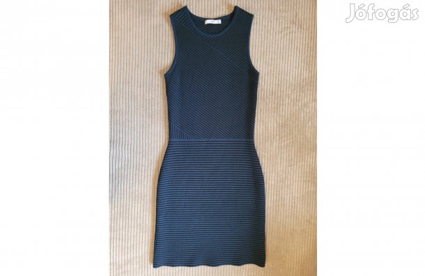 Mango SUIT kék csíkos testhezálló elegáns ujjatlan midi ruha - újszerű