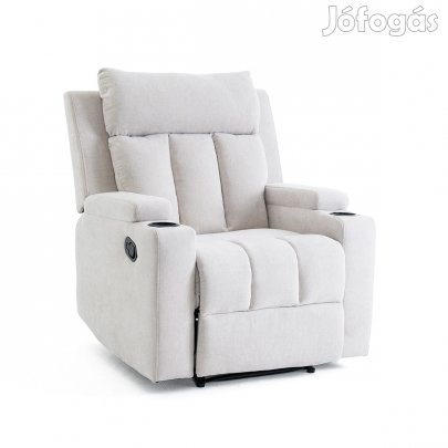 Manuális fekvőfotel, relax fotelágy két pohártartóval, bézs szövet