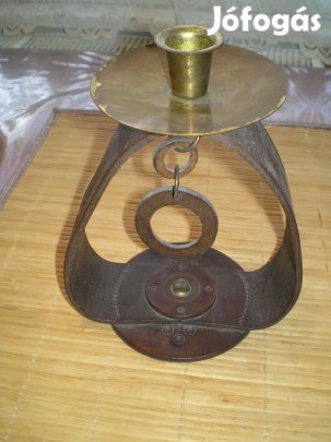 Marhabőrből és rézből készült gyertyatartó régebbi retró darab