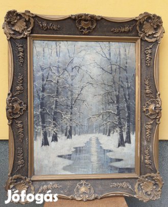 Markovich Jenő: Téli erdő olaj-vászon 56x72 cm festmény tél havas táj