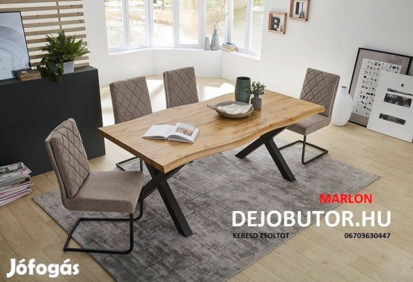 Marlon étkezőasztal íves kivitel 200x96 cm tölgy fekete lábakkal