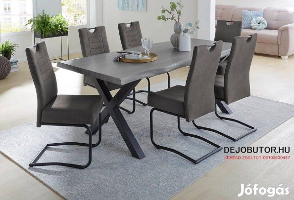 Marlon íves fém fekete lábas étkezőasztal antracit színben 98x200 cm